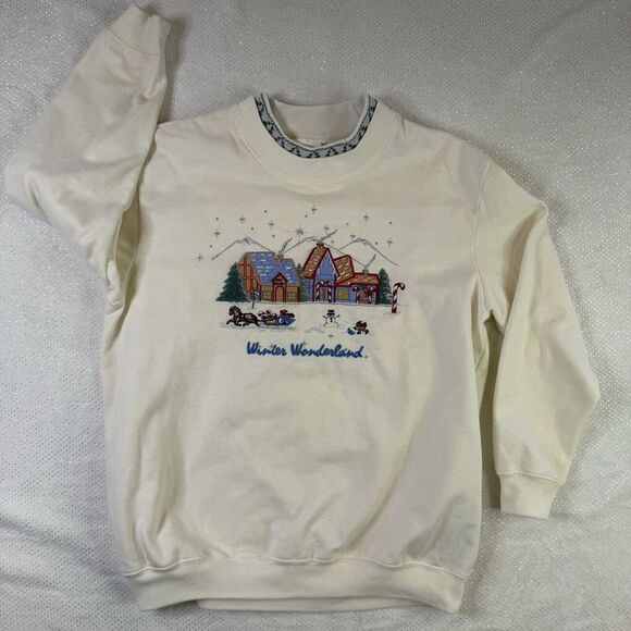 Vintage Winter Scene Sweatshirt Women's P 4/6 Bobbie Brooks Embroidered Holiday‎ - Picture 1 of 11